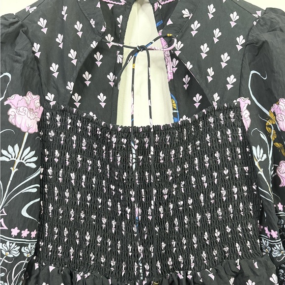Anthropologie Dasha Floral Smocked Bodice Puff Sleeves Midi Dress Size S - Picture 6 of 10